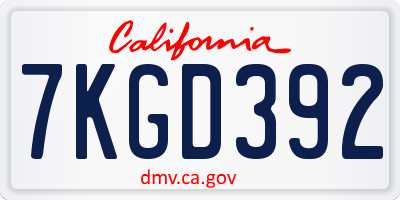 CA license plate 7KGD392