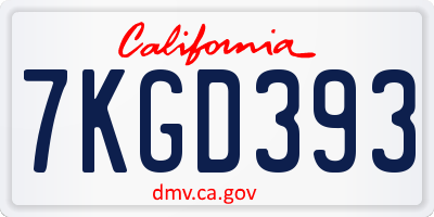 CA license plate 7KGD393