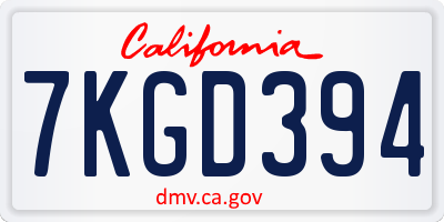 CA license plate 7KGD394