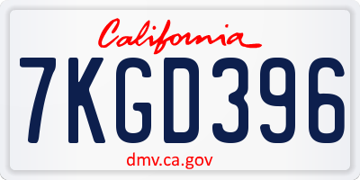CA license plate 7KGD396