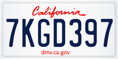 CA license plate 7KGD397