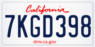 CA license plate 7KGD398