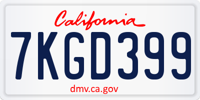 CA license plate 7KGD399