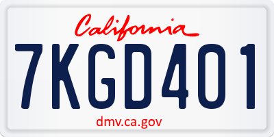 CA license plate 7KGD401