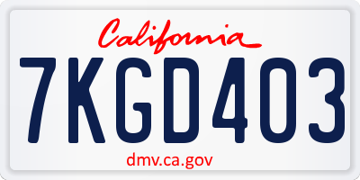 CA license plate 7KGD403