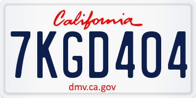 CA license plate 7KGD404