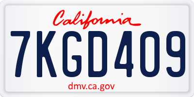 CA license plate 7KGD409