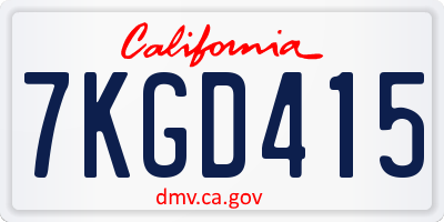 CA license plate 7KGD415