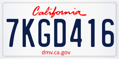 CA license plate 7KGD416