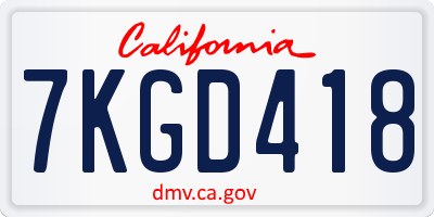 CA license plate 7KGD418