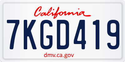 CA license plate 7KGD419