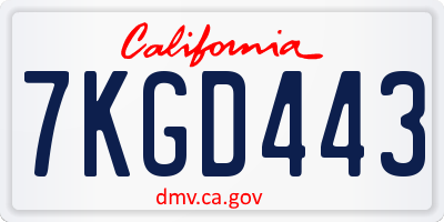 CA license plate 7KGD443