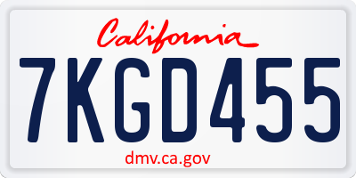 CA license plate 7KGD455