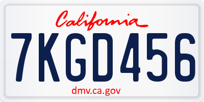 CA license plate 7KGD456