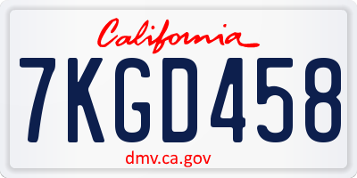 CA license plate 7KGD458