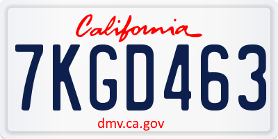 CA license plate 7KGD463