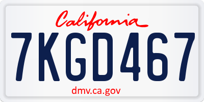CA license plate 7KGD467