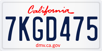 CA license plate 7KGD475