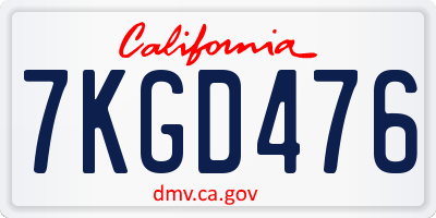 CA license plate 7KGD476