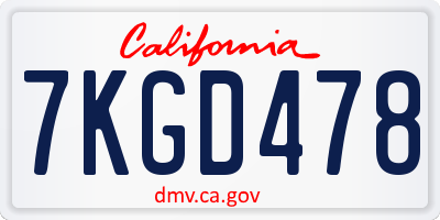 CA license plate 7KGD478