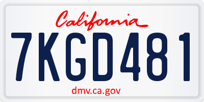 CA license plate 7KGD481
