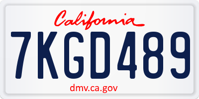 CA license plate 7KGD489