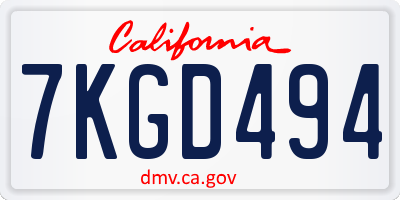 CA license plate 7KGD494