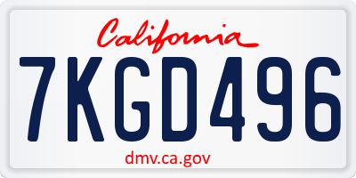CA license plate 7KGD496