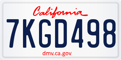 CA license plate 7KGD498