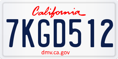 CA license plate 7KGD512