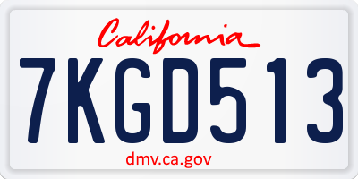 CA license plate 7KGD513