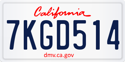 CA license plate 7KGD514