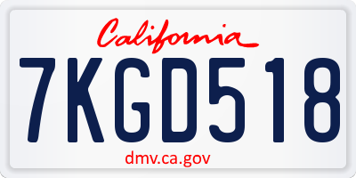 CA license plate 7KGD518