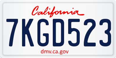 CA license plate 7KGD523
