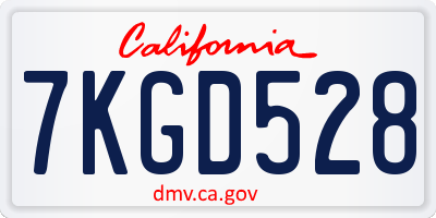 CA license plate 7KGD528