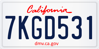 CA license plate 7KGD531