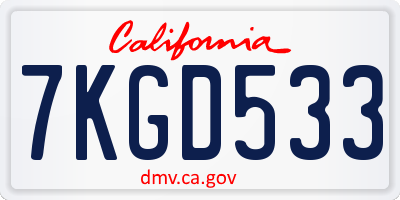 CA license plate 7KGD533