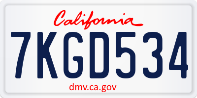 CA license plate 7KGD534