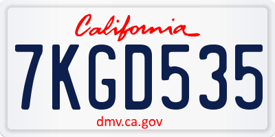 CA license plate 7KGD535