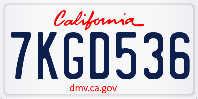 CA license plate 7KGD536