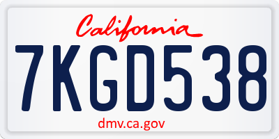 CA license plate 7KGD538