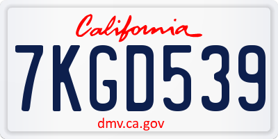 CA license plate 7KGD539