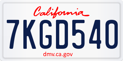 CA license plate 7KGD540