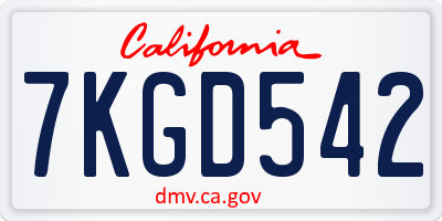 CA license plate 7KGD542