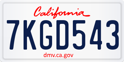 CA license plate 7KGD543