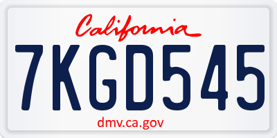 CA license plate 7KGD545