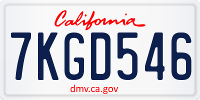 CA license plate 7KGD546
