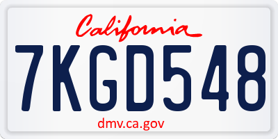 CA license plate 7KGD548