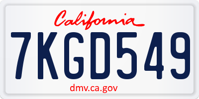 CA license plate 7KGD549