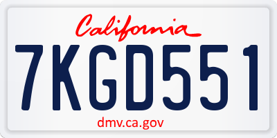 CA license plate 7KGD551